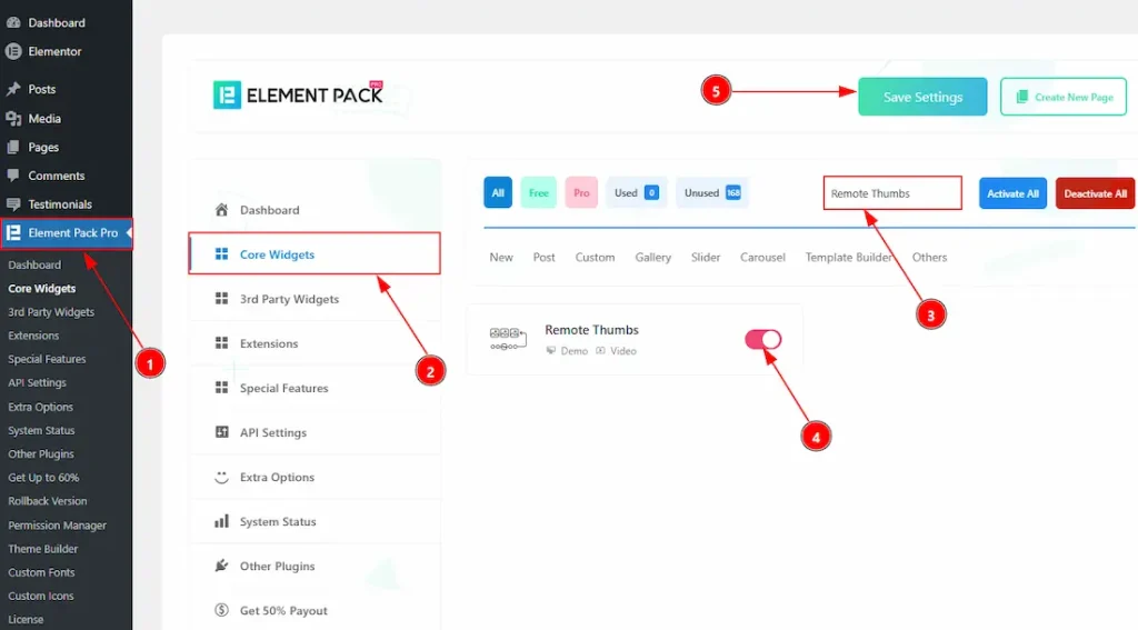 Enable The Remote Thumbs Widget