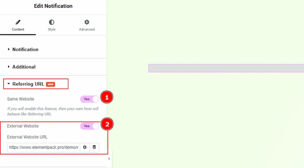 Referring URL Section