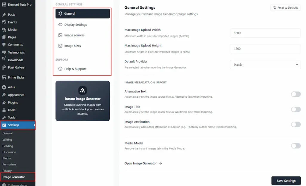 Image Generator (Settings)
