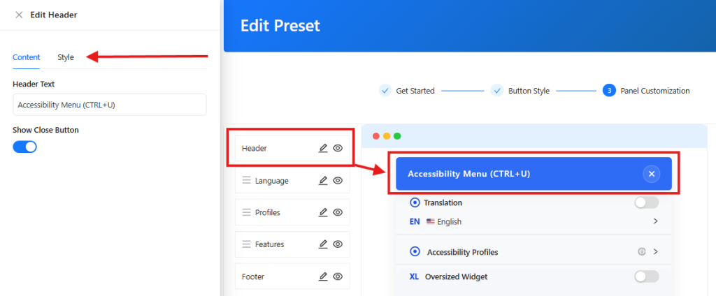 Header Customization