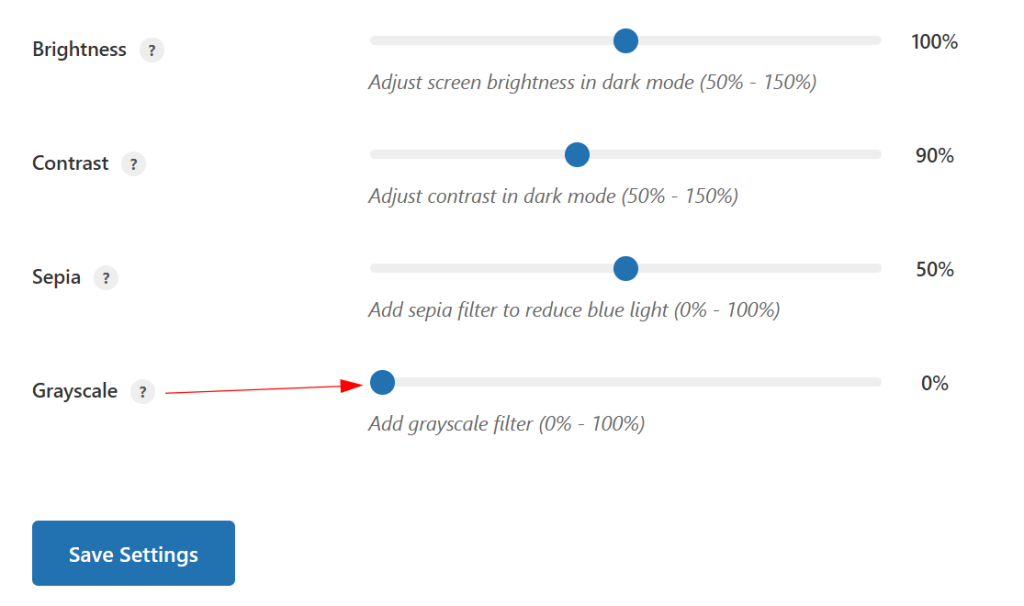 Grayscale (0% – 100%)