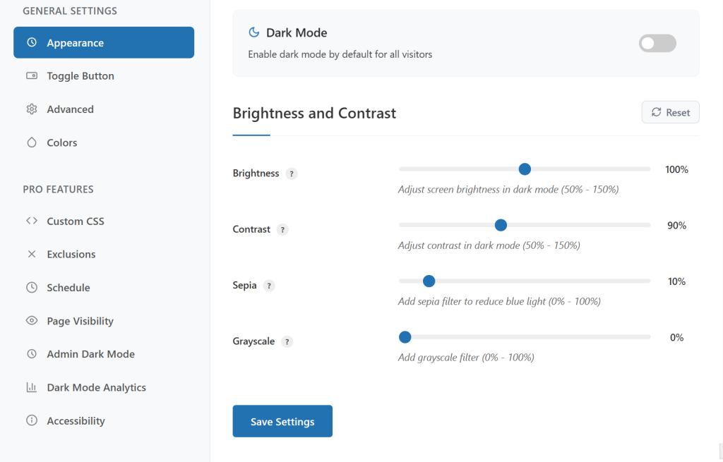 Configure Basic Dark Mode Appearance Settings