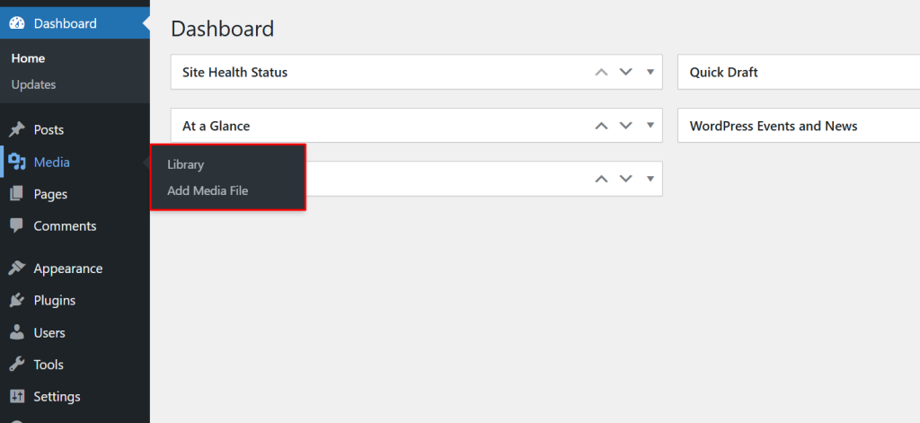 Access the Media Library in WordPress Library and Add New Media
