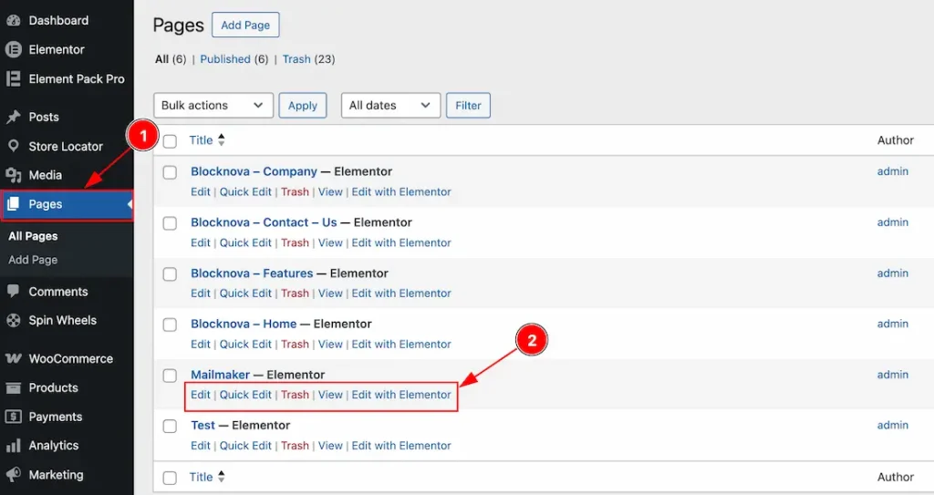 Visual of the Pages Tab