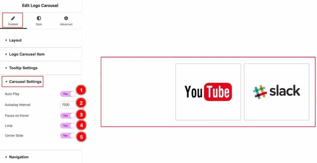Carousel Settings Section
