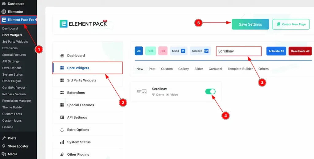 How to use the Scrollnav widget by Element Pack Pro
