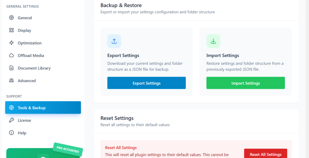 Settings Backup and Restore