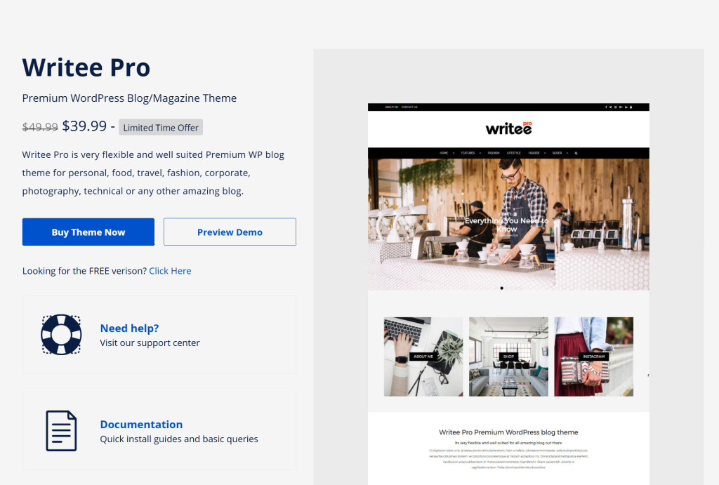 Writee Pro - Best WordPress Themes for Blogs