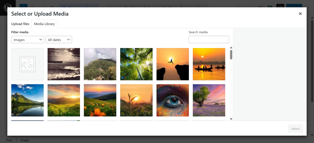 a media library preview version inside the block editor