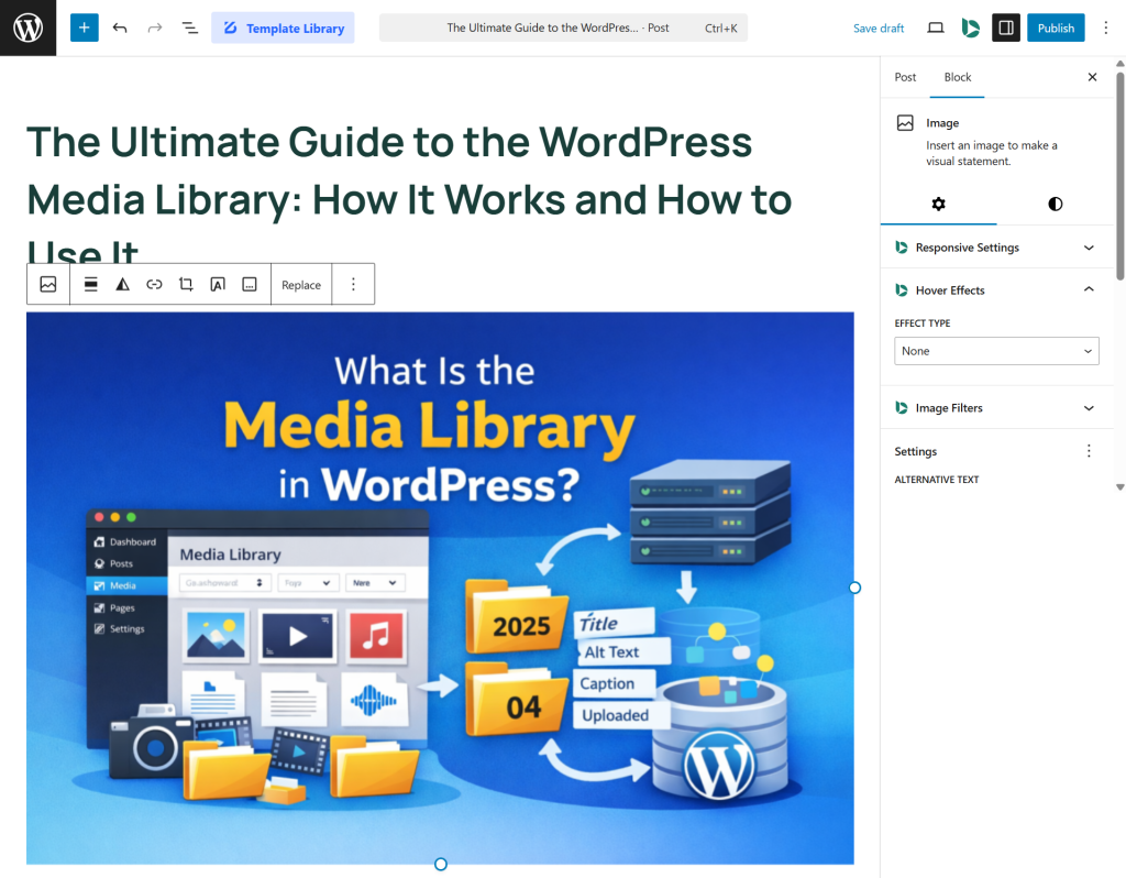 adding media file directly from block editor