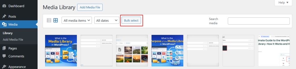 bulk select in media library