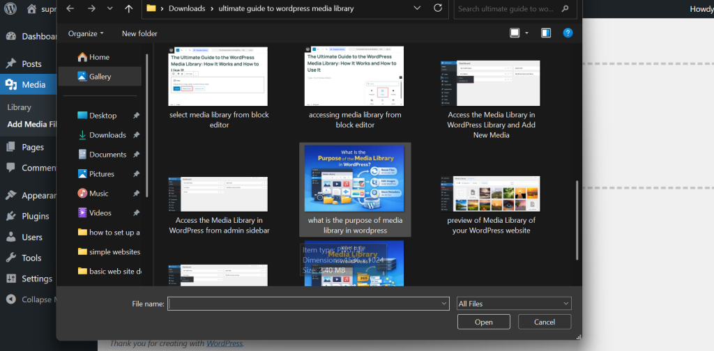 bulk select media files