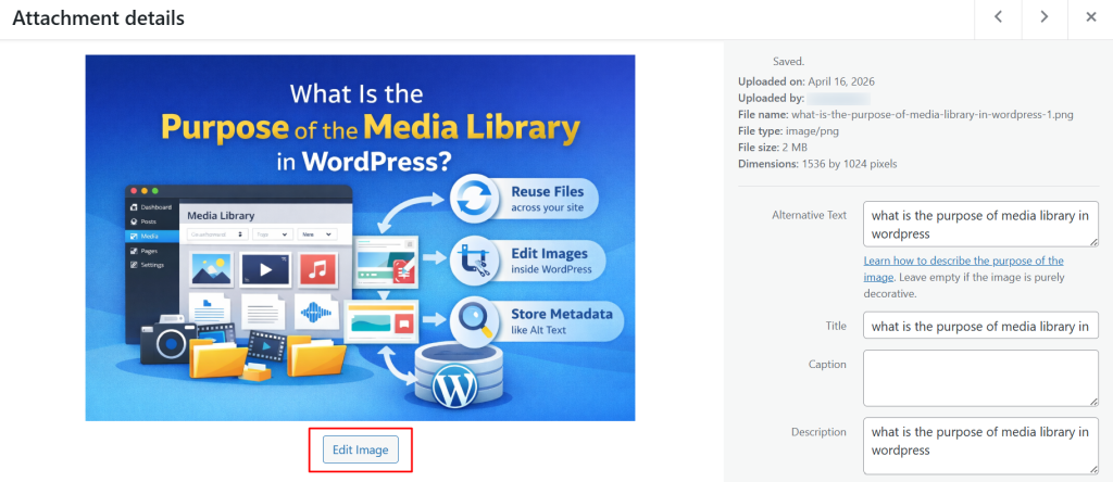 edit image through media library
