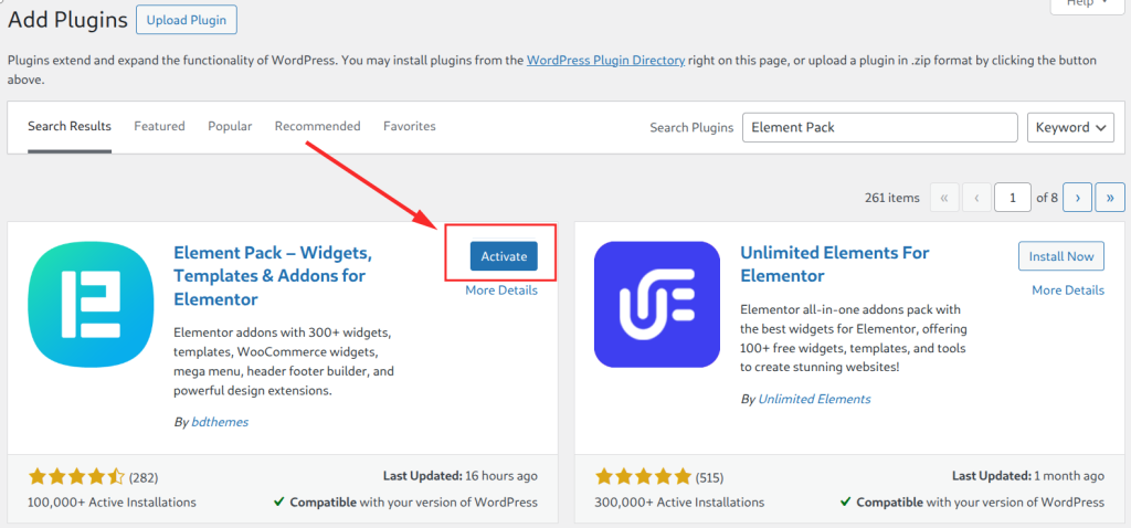 WordPress plugin activation interface screenshot