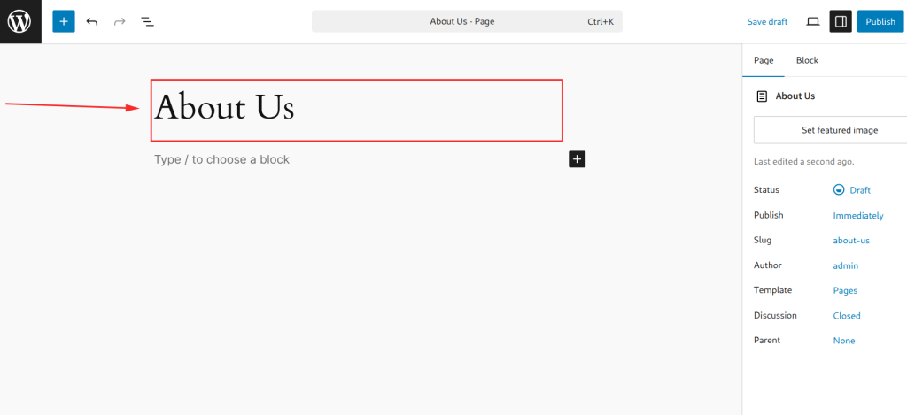 WordPress About Us page editor
