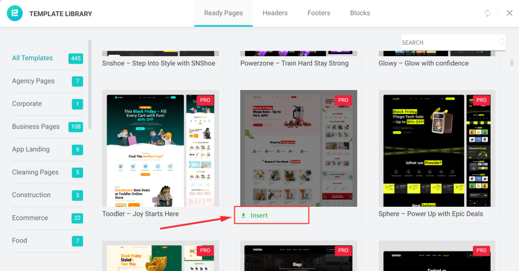 Template library with various designs