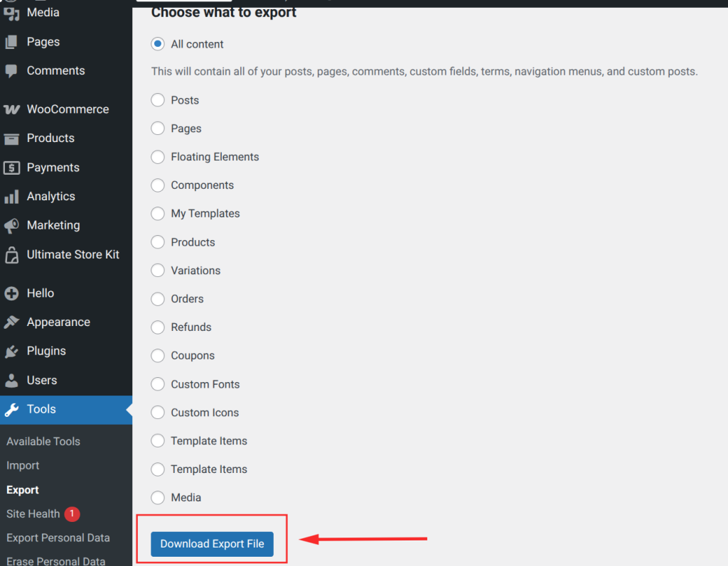 Click the Download Export File button