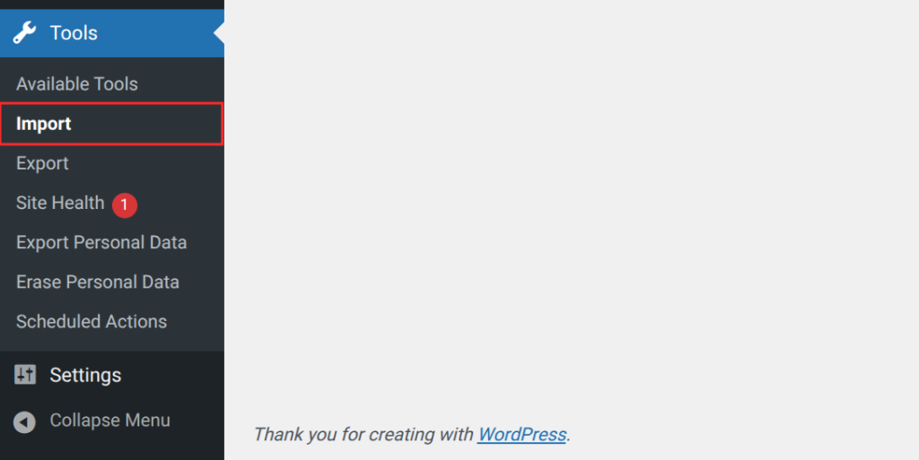 Tools > Import > WordPress 