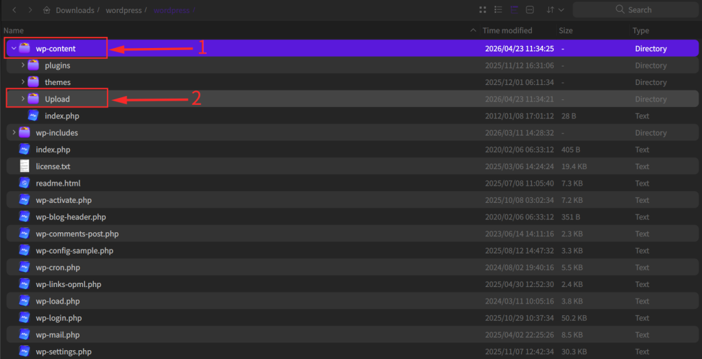Navigate to wp-content > upload inside the extracted folder