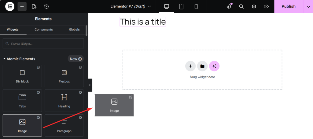 Browse the widget panel on the left and drag widgets onto your canvas