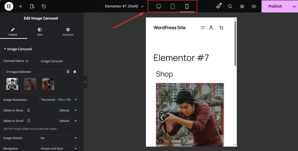 Use the mobile/tablet icons at the top  to check how it looks on smaller screens