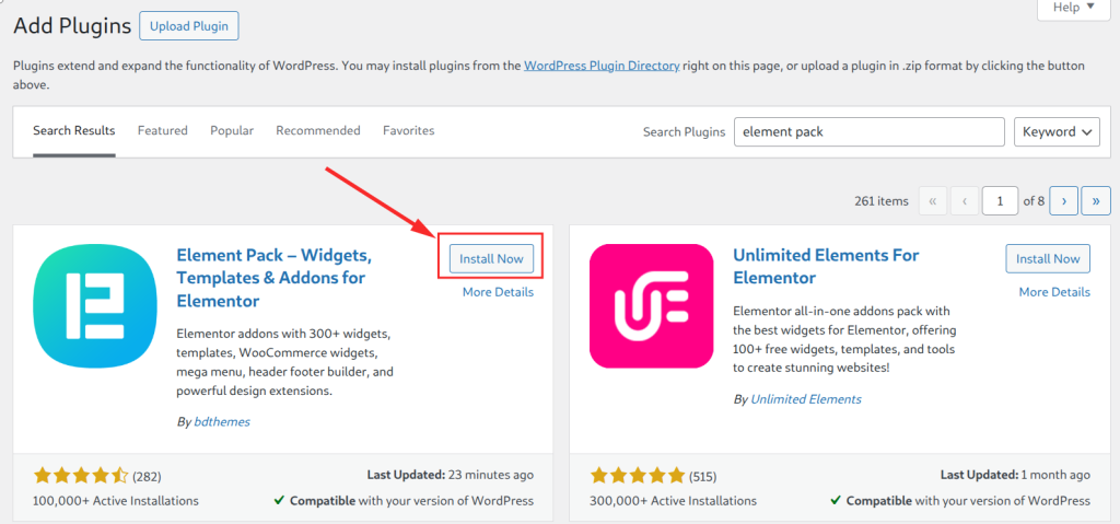 WordPress plugin installation interface