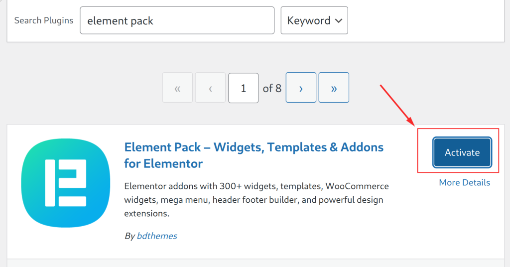 Element Pack plugin activation interface