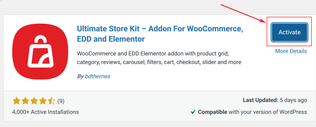 Plugin activation interface for WordPress