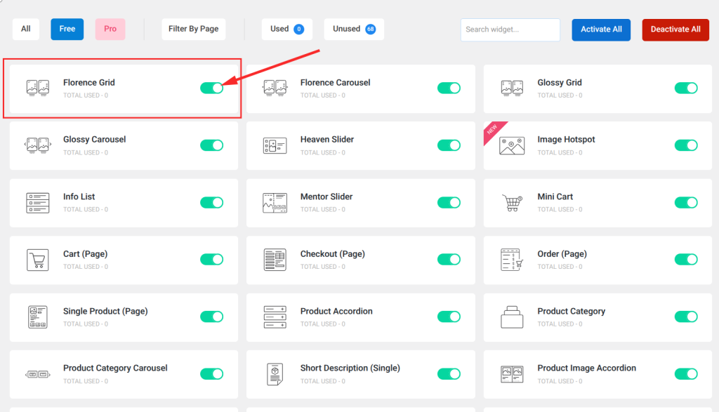 User interface with toggle options displayed