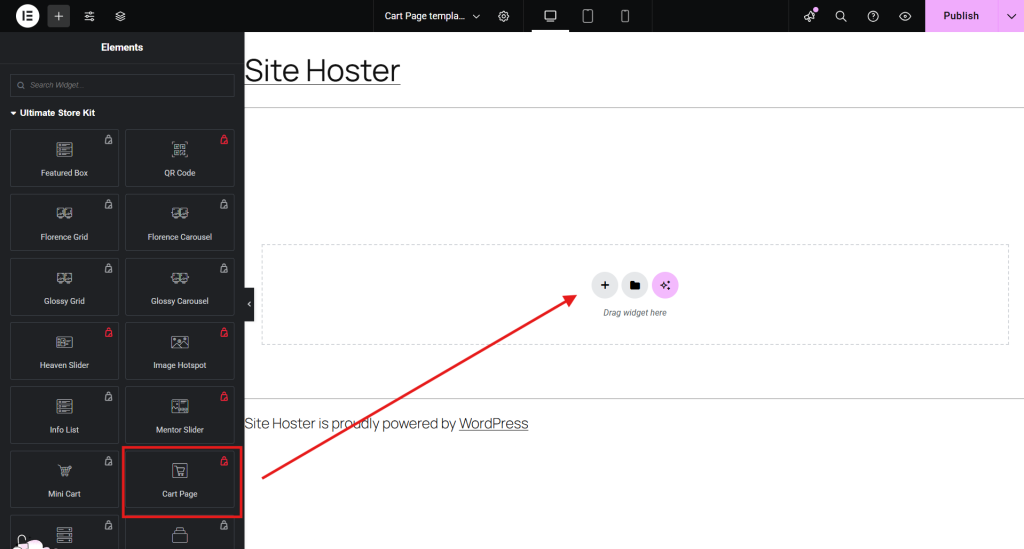 Website builder interface with elements