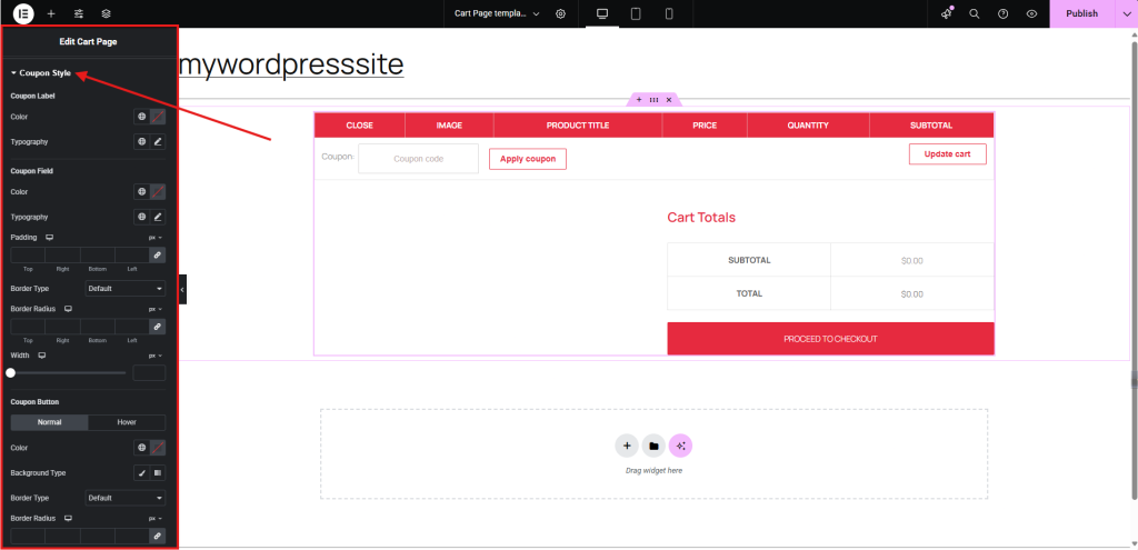 E-commerce cart page editing interface