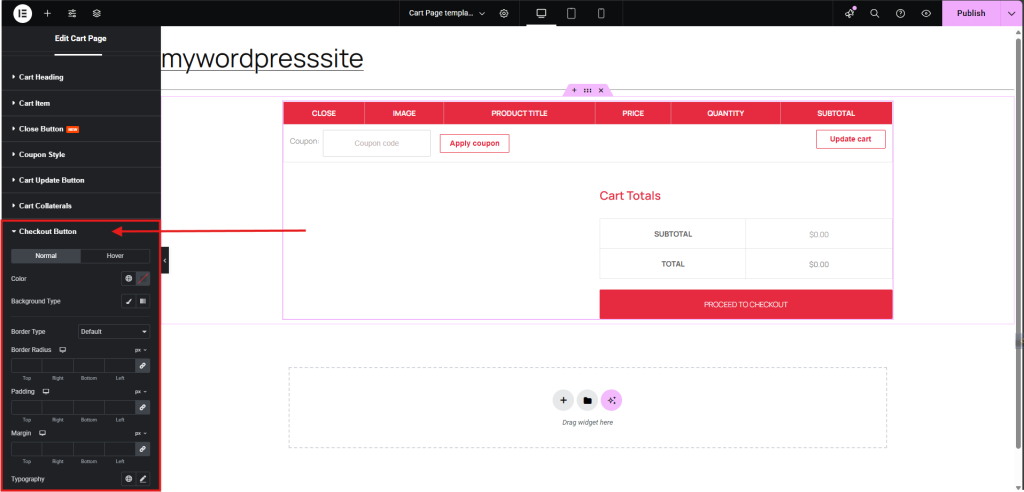 E-commerce cart page editing interface