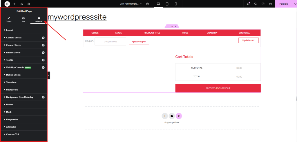E-commerce website cart editing interface