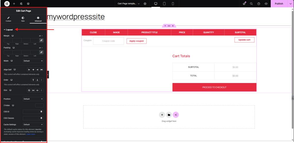 E-commerce cart page editing interface