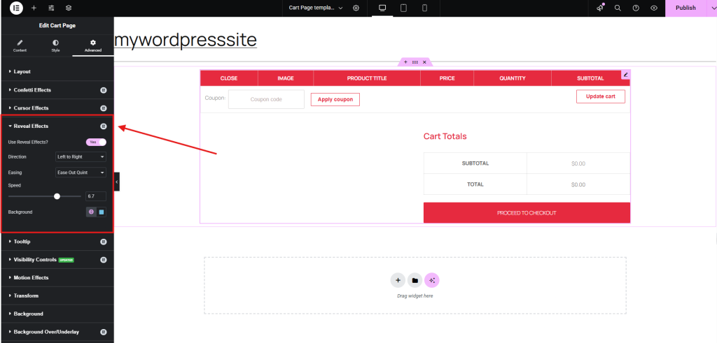 E-commerce cart page editing interface