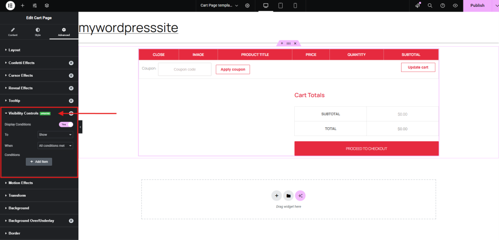 E-commerce cart page editing interface