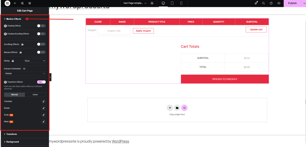 E-commerce cart page editing interface
