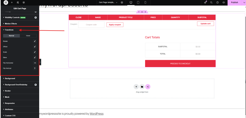 Editing a cart page layout