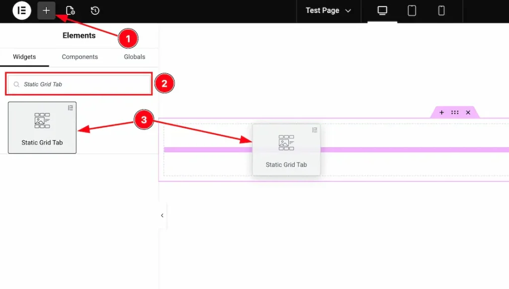Inserting the Static Tab Grid widget