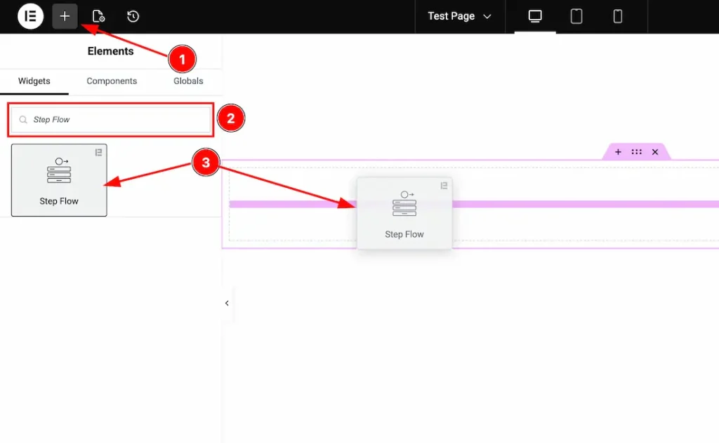 Inserting the Step Flow widget