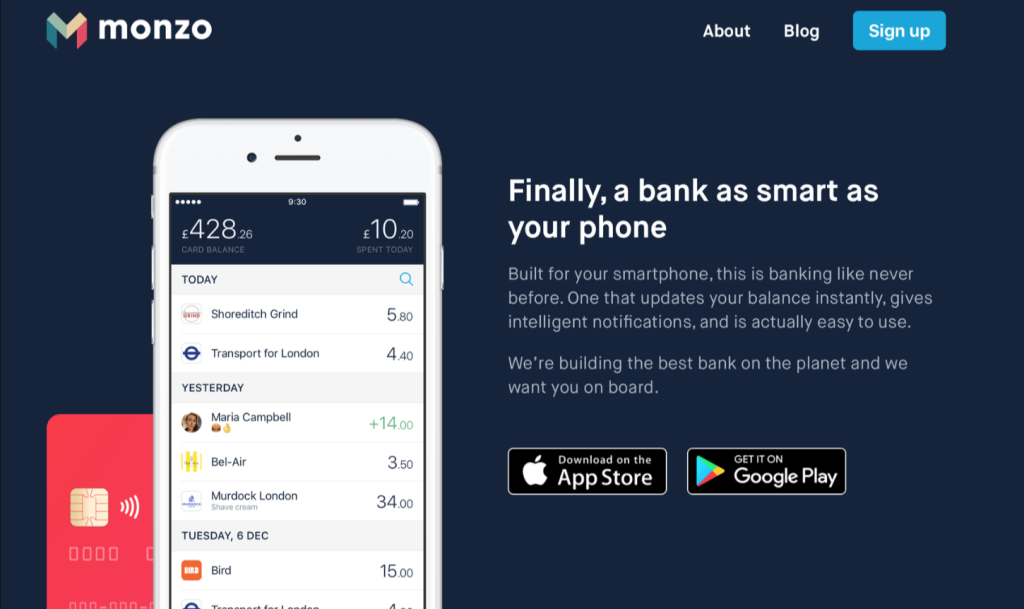 Monzo - best coming soon landing pages