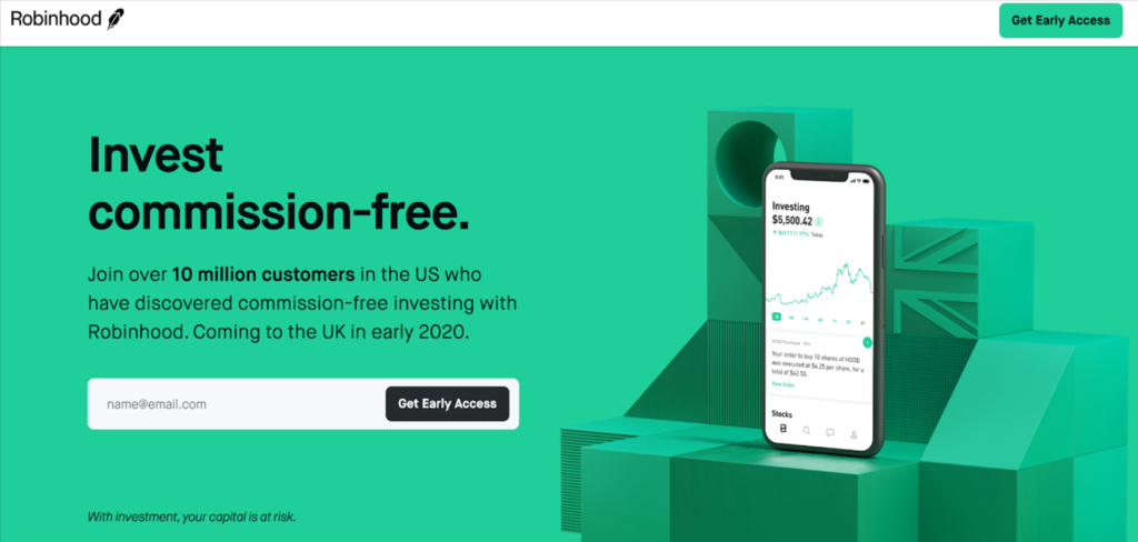 Robinhood - best coming soon landing pages