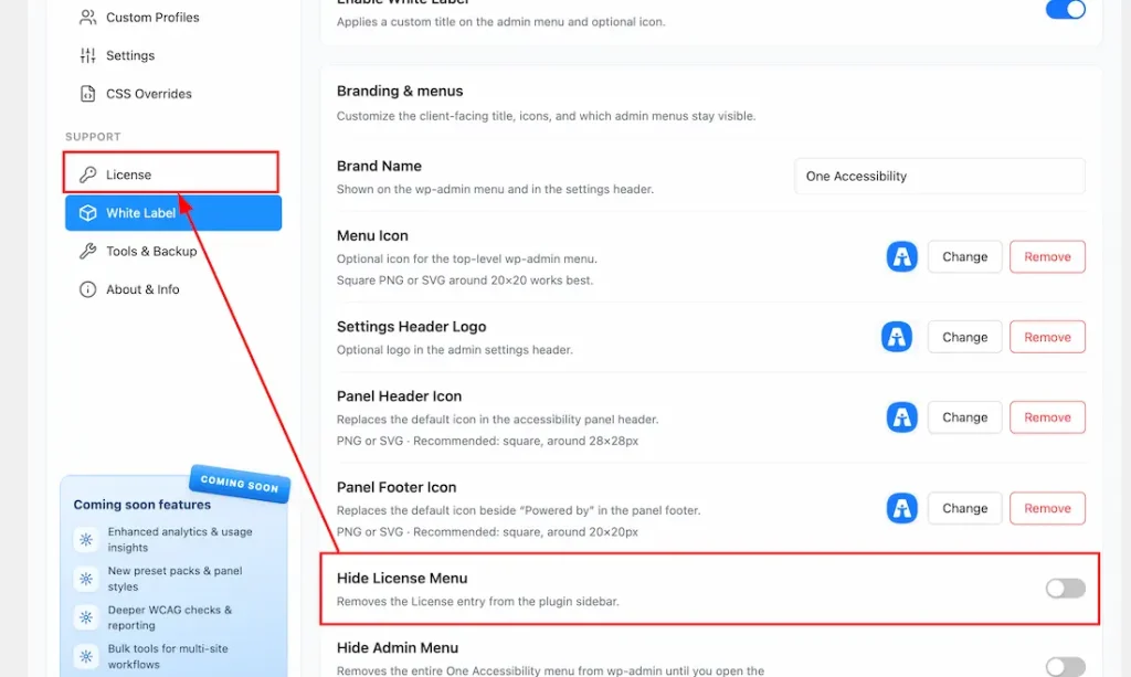 Before Enabling the Hide License Tab