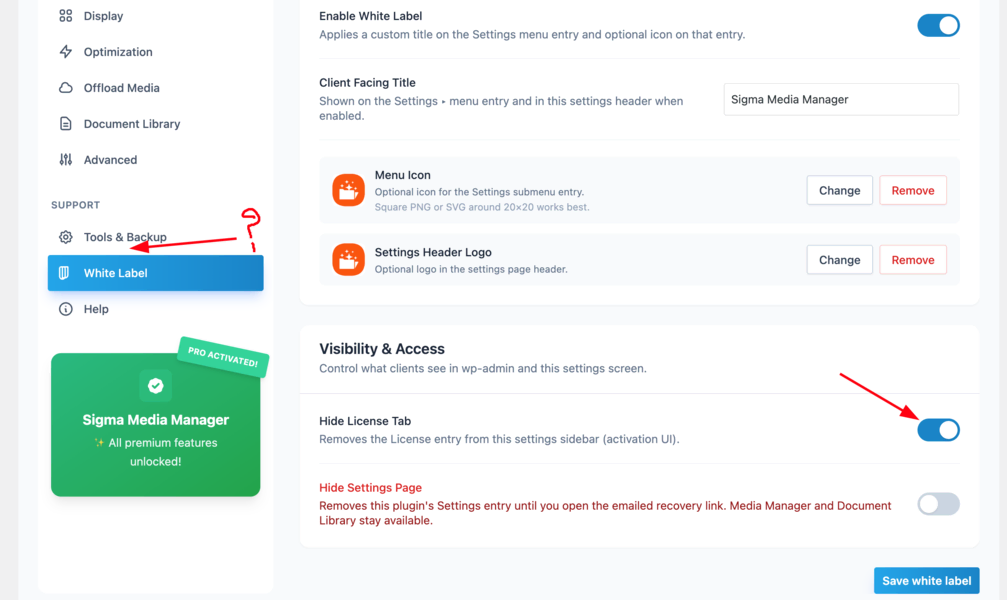 After Enabling the Hide License Tab
