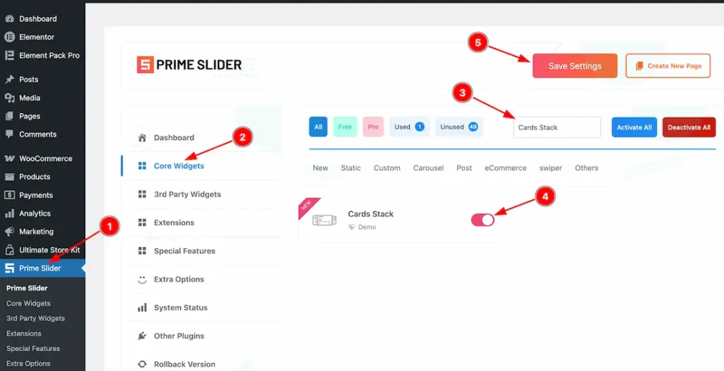How to use the Cards Stack slider widget by Prime Slider Pro