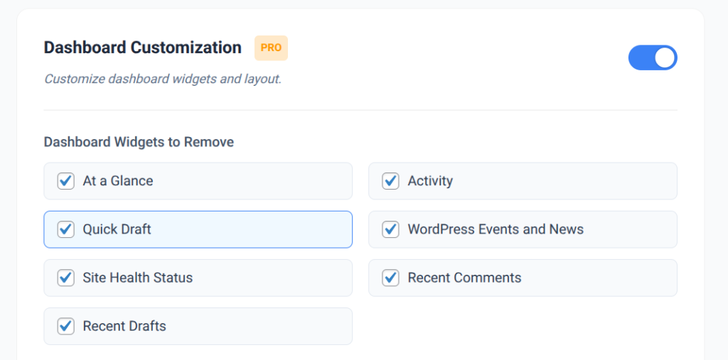 Dashboard customization options displayed.