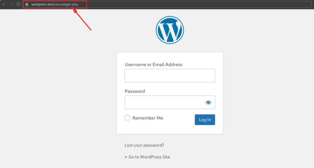 WordPress login page with fields