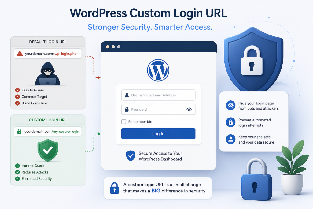 WordPress custom login URL benefits infographic