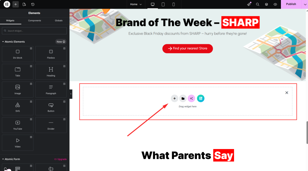 Website layout with promotional content