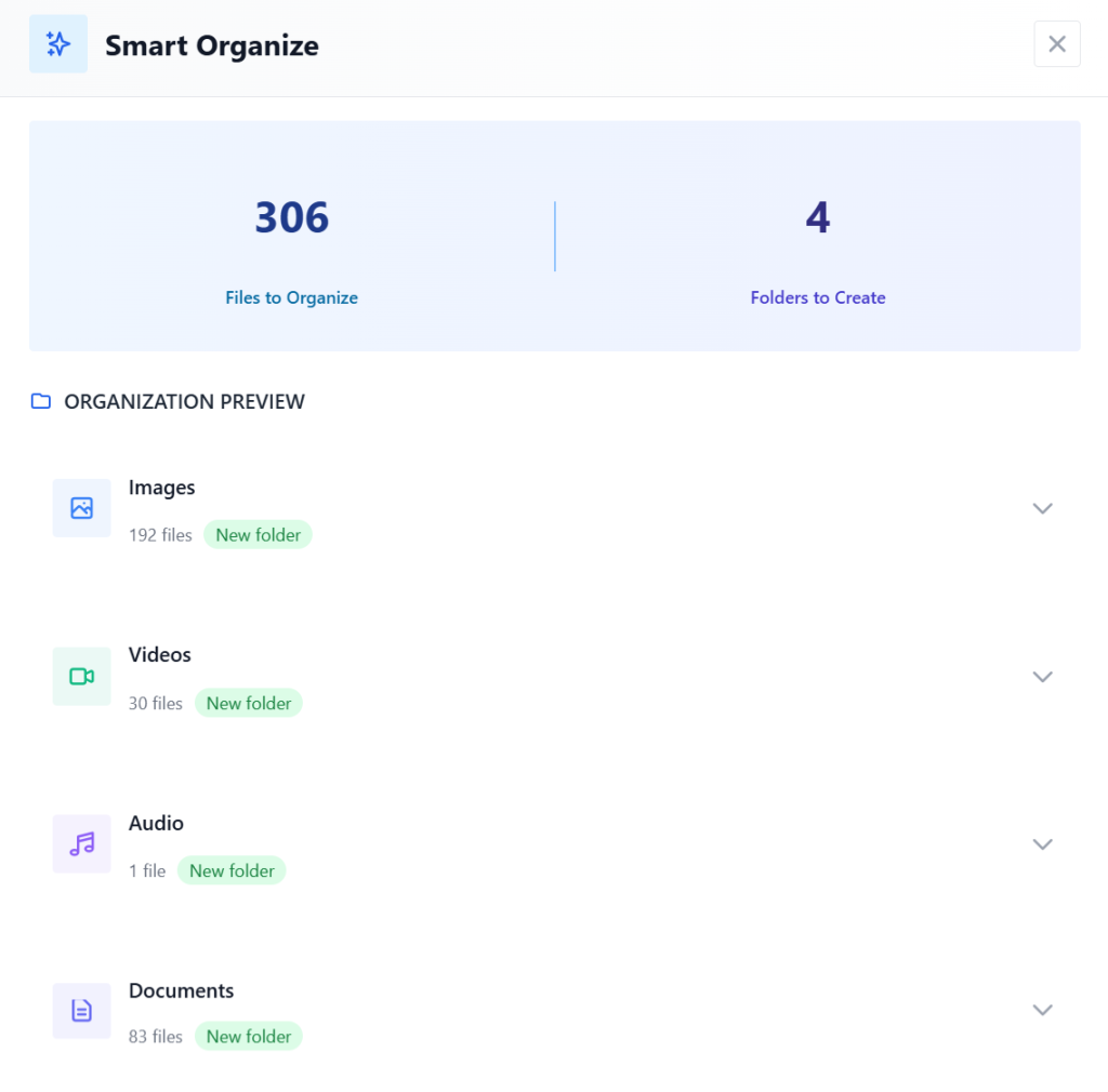 Use the Smart Organize feature, which uses AI to automatically sort your existing unorganized library into meaningful folders in a single click